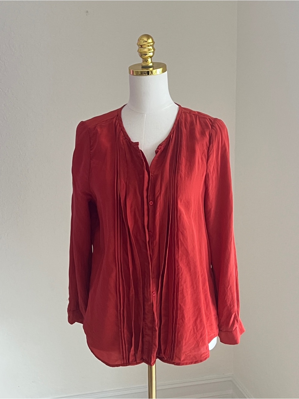 Joie Orange Pleated Button-Down Blouse